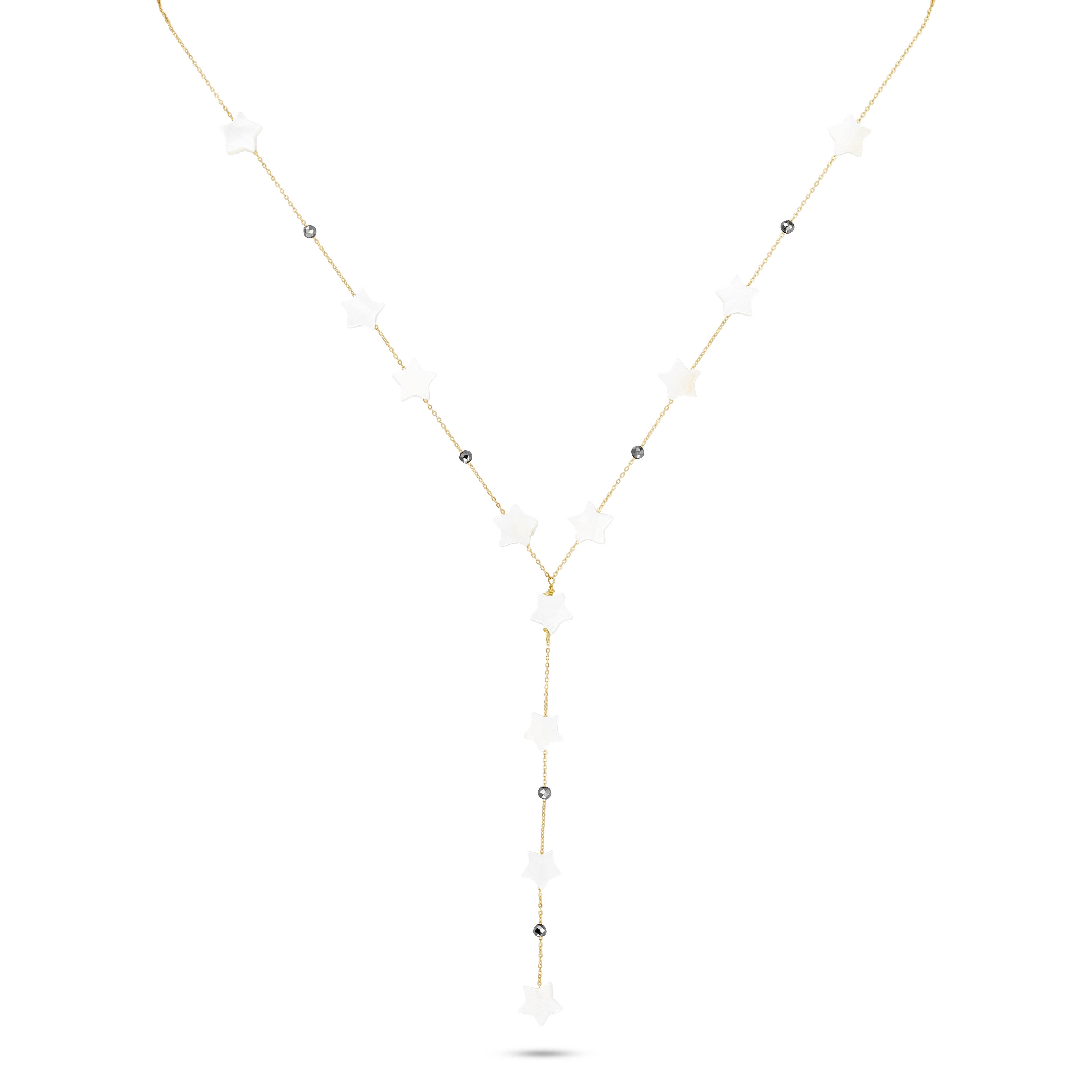 18k gold seashells stars necklace lariat style 