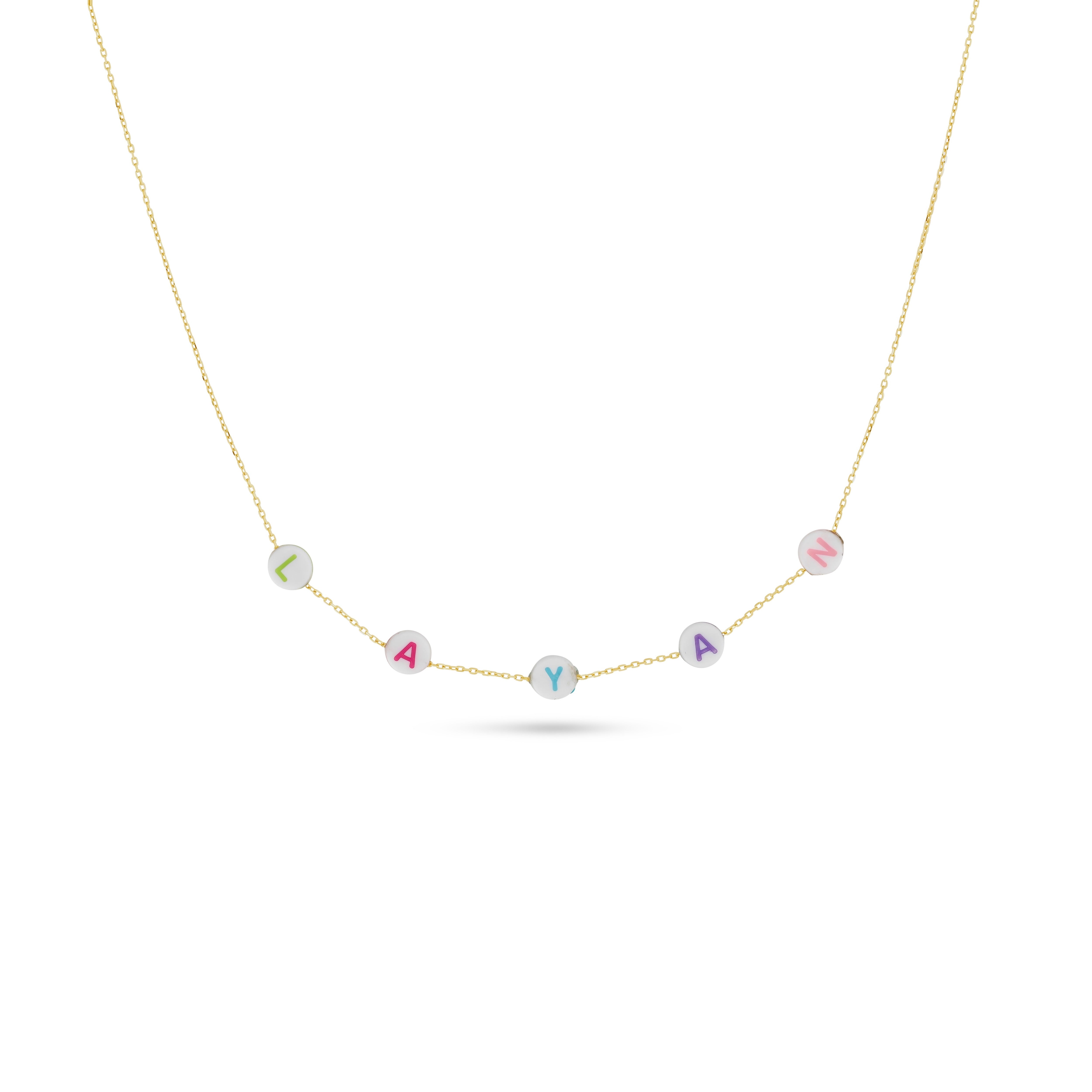 18k gold letter necklace beads