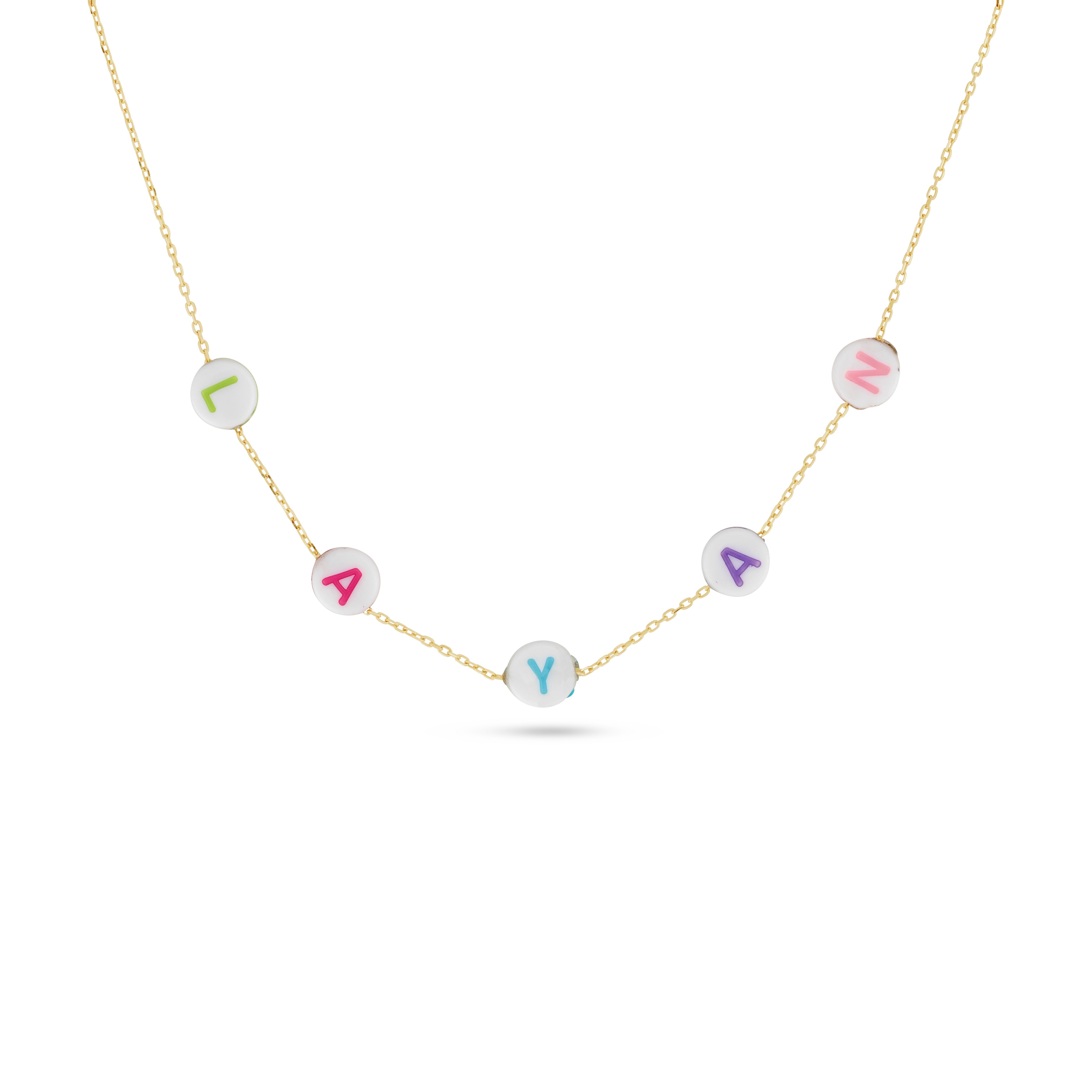 18k gold letter necklace beads