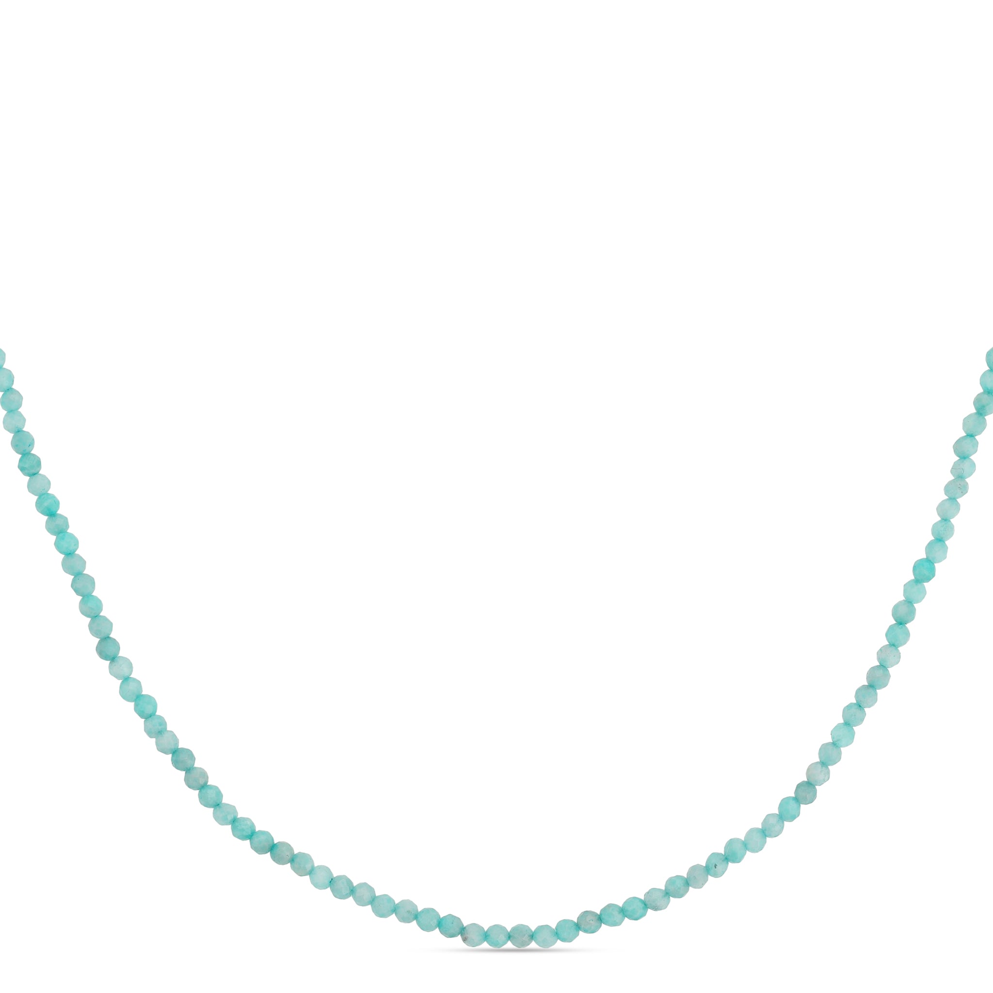 Ocean Light Aquamarine Necklace with natural faceted blue gemstone beads and silver clasp on a white background
