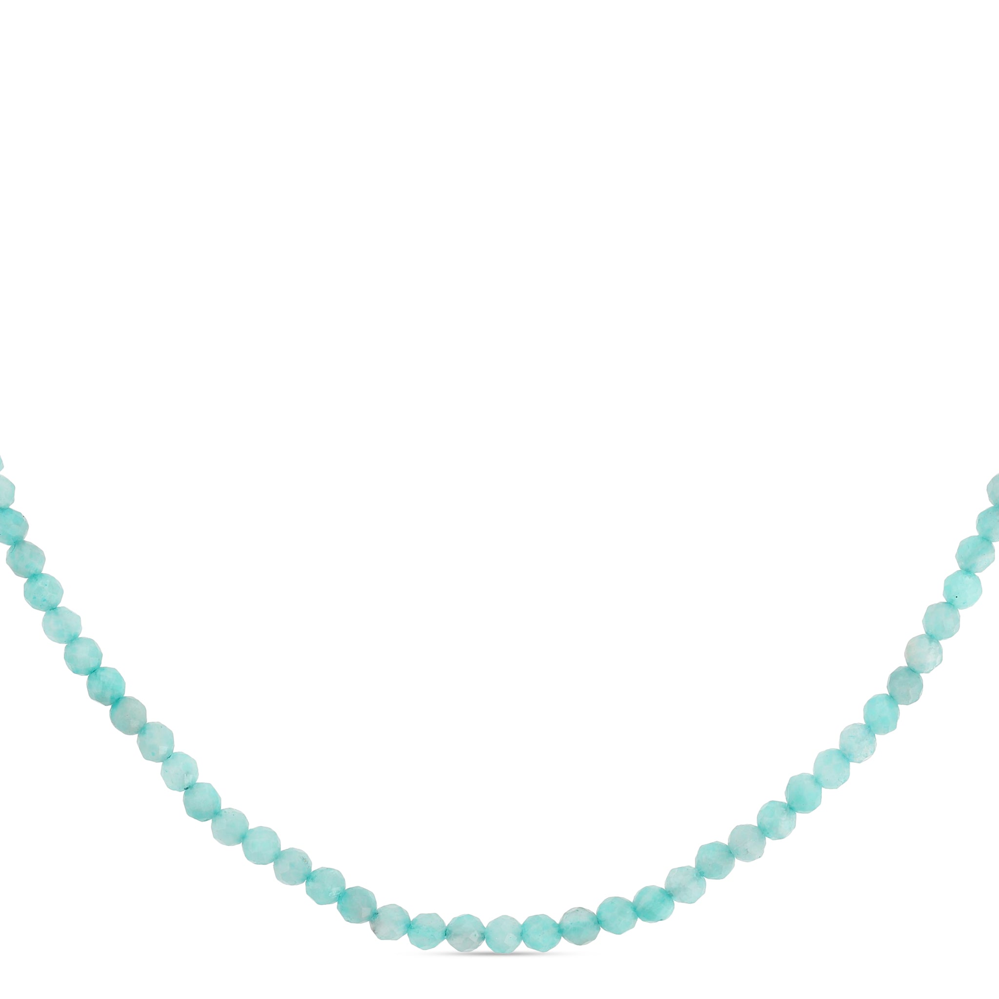 Ocean Light Aquamarine Necklace with natural faceted blue gemstone beads and silver clasp on a white background