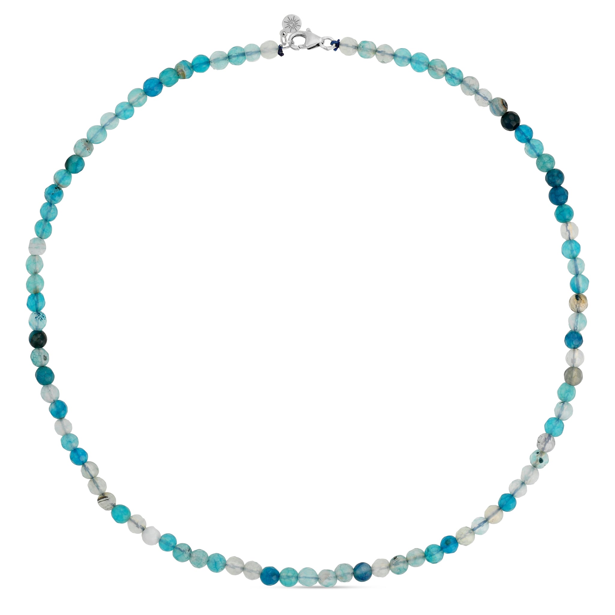 Faceted turquoise and blue stone beaded necklace with silver clasp
