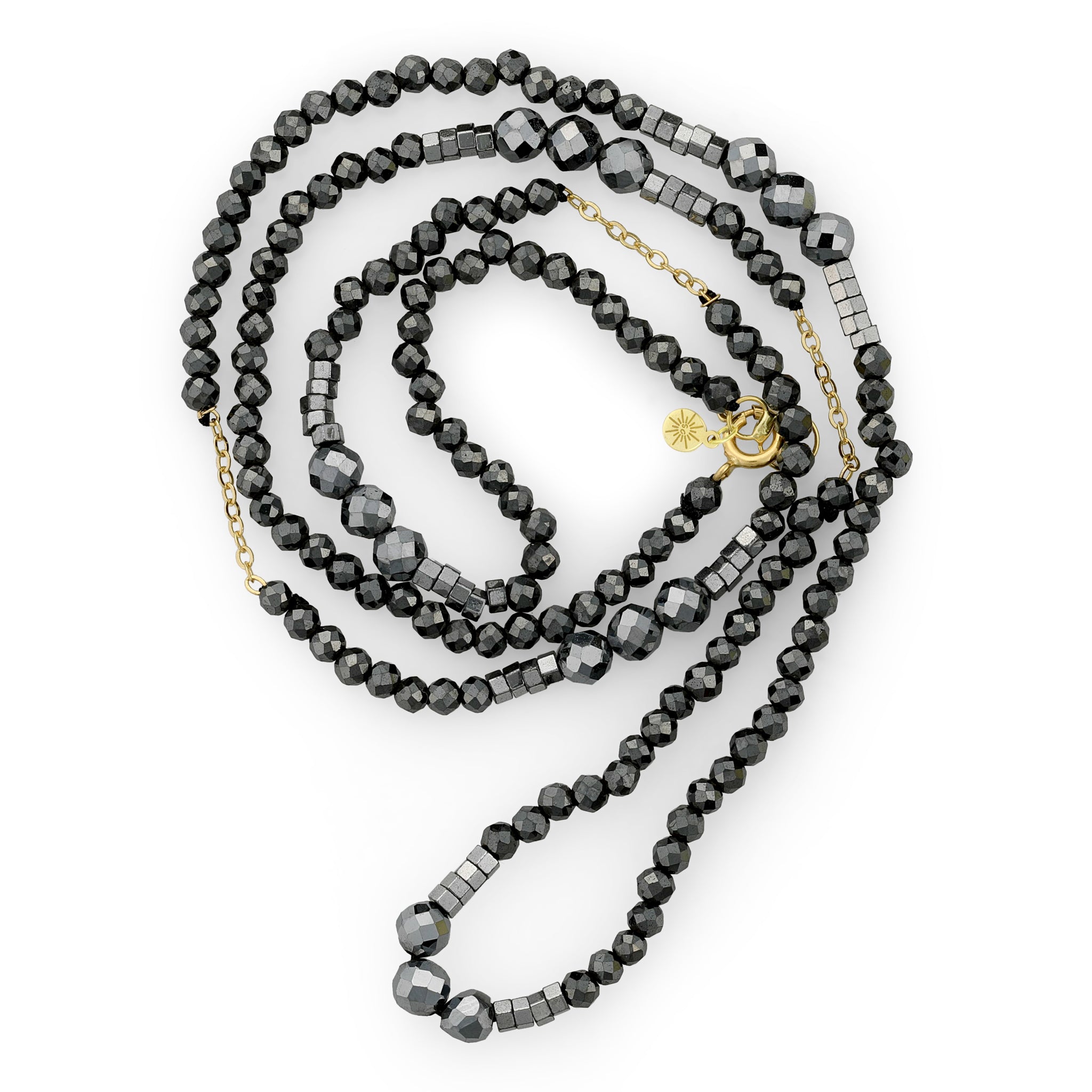 18k gold anklet with hematite beads and gold accents