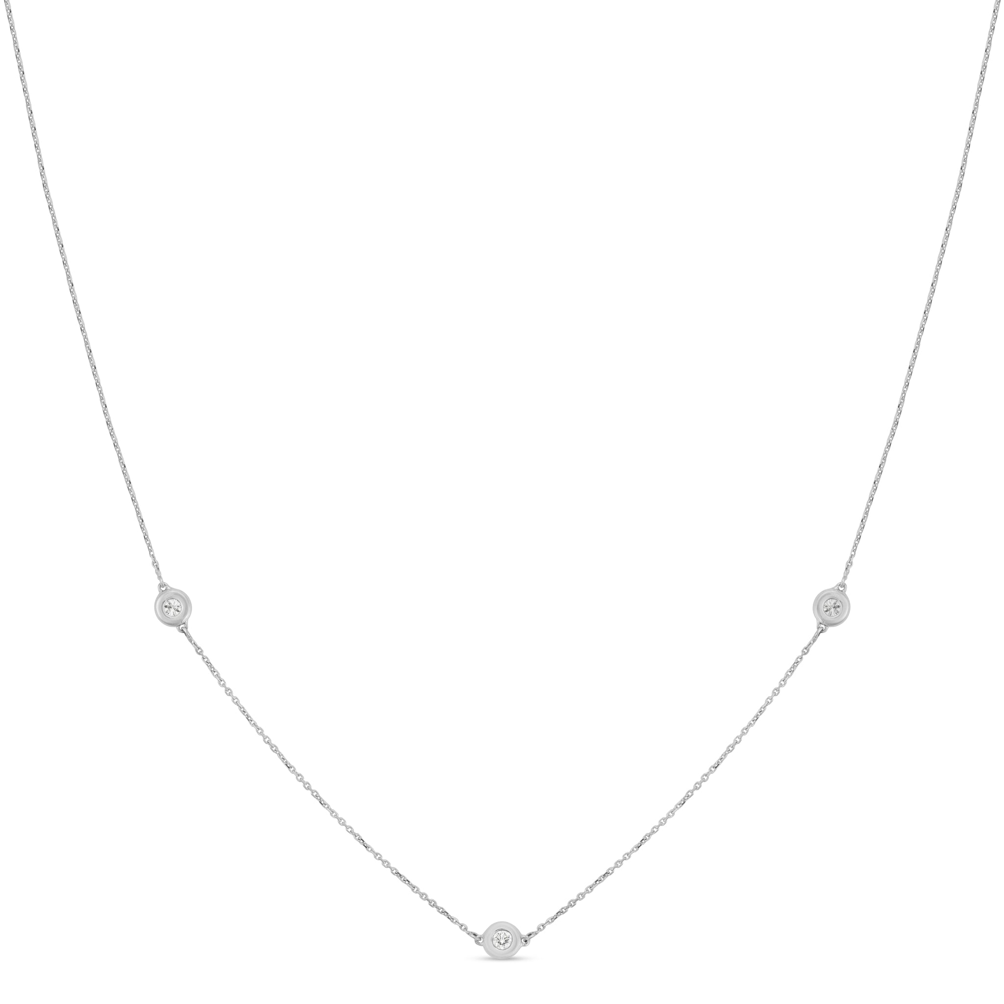 18k white gold necklace with three bezel-set natural diamonds on a fine chain, minimalist fine jewelry necklace by Summer Confessions Jewelry