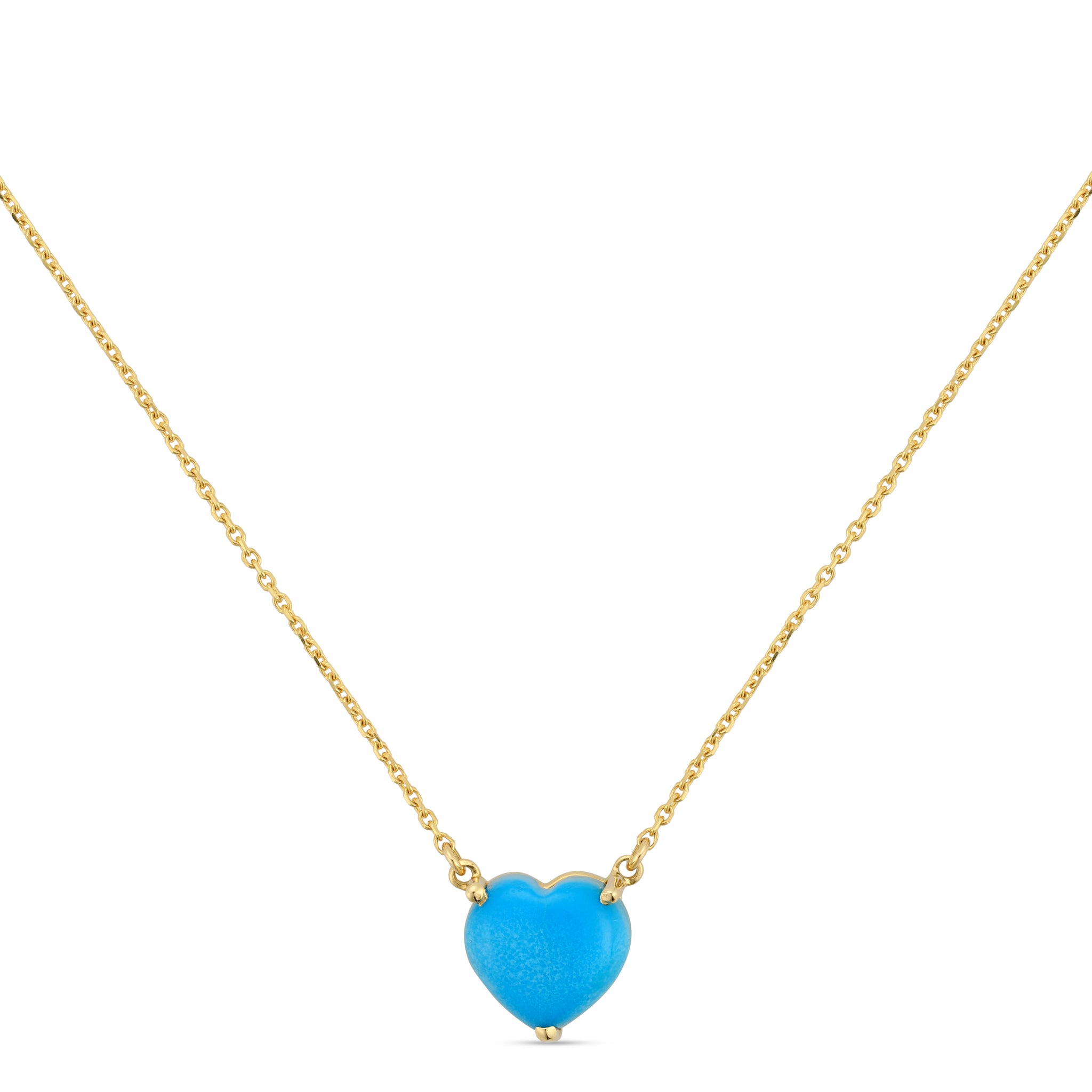 Turquoise heart gemstone necklace in solid 18k gold